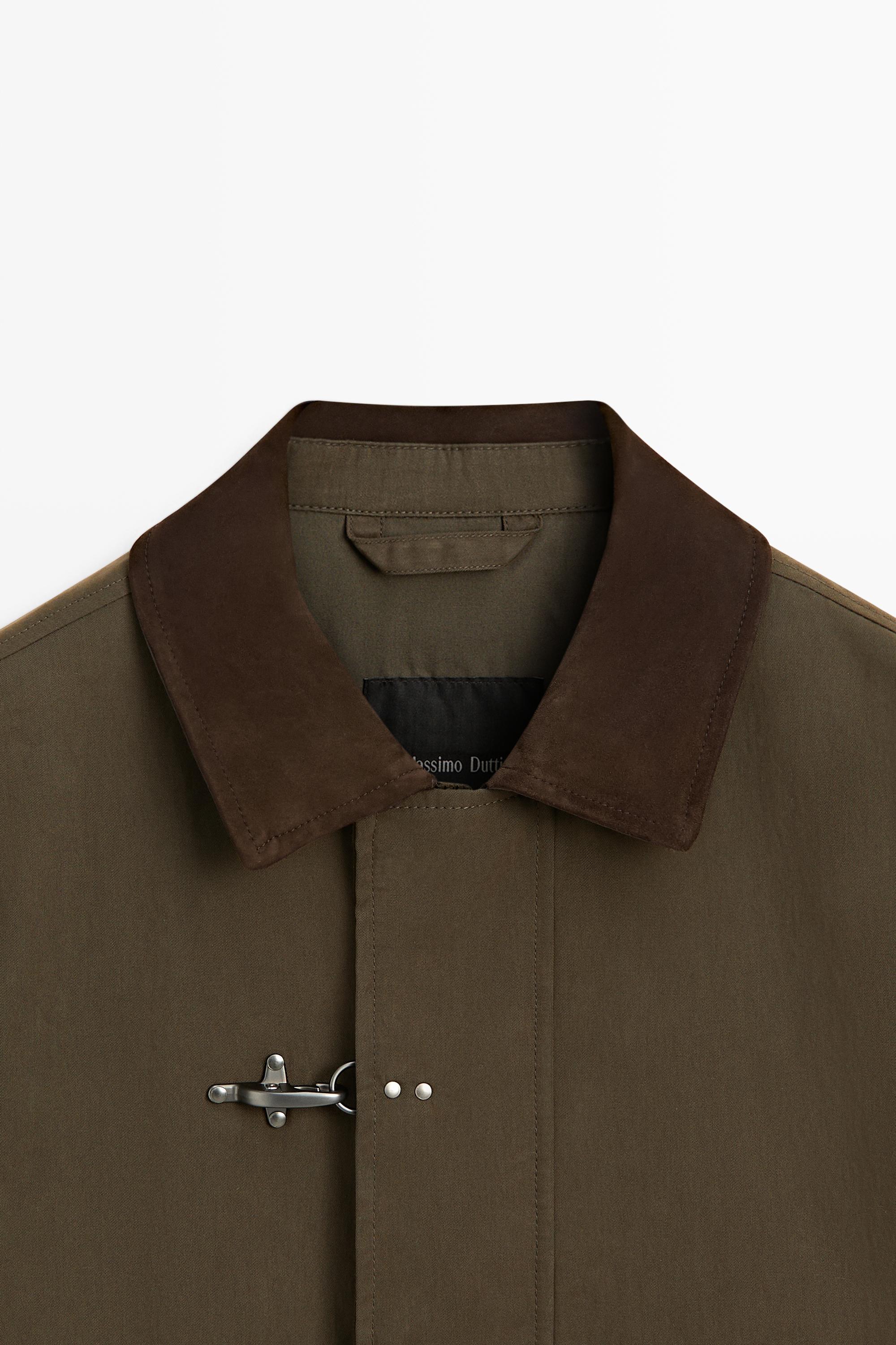 Jacket with leather collar detail